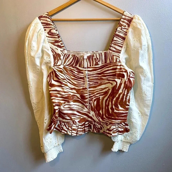 NWT Love The Label for Anthropologie Smocked Puff-Sleeve Blouse Size L - Picture 3 of 7